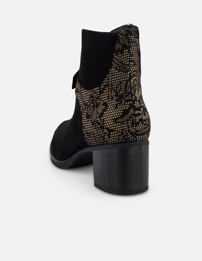 Botines negro ante para mujer con combinación de materiales