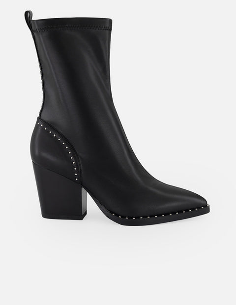 Botines negro lycra y piel para mujer con aplicaciones