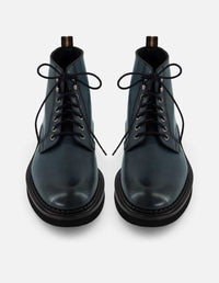 Botines azules piel bombeada para hombre con cordones ajustables