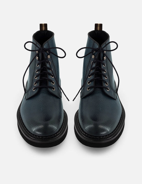 Botines azules piel bombeada para hombre con cordones ajustables