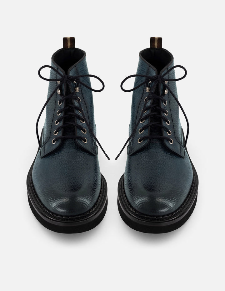 Botines azules piel bombeada para hombre con cordones ajustables