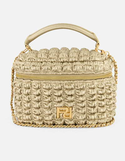 Minibolso color dorado vegano para mujer con diseño capitonado