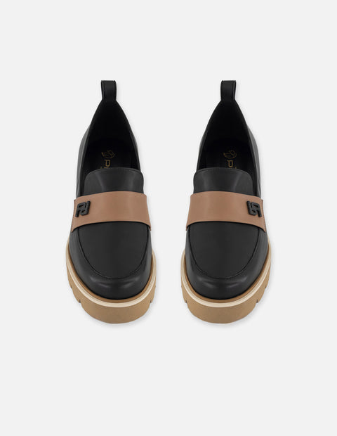 Mocasines negro piel para mujer con logo Pd