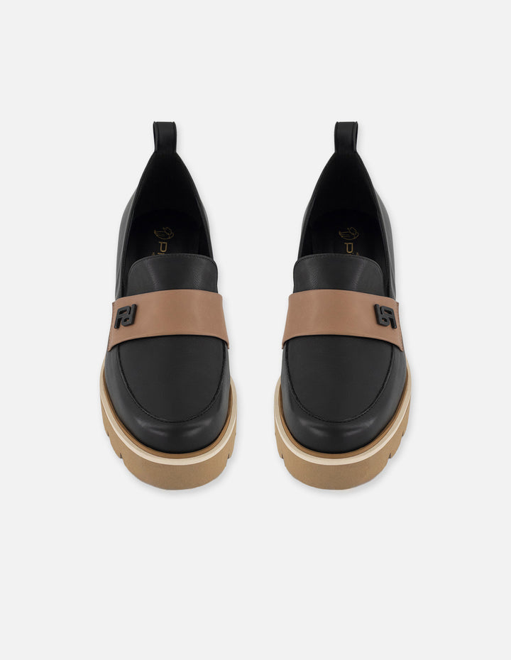Mocasines negro piel para mujer con logo Pd