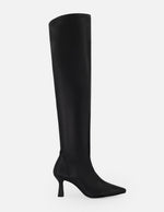 Bota negra lycra piel para mujer con tacón geométrico