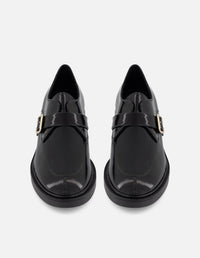 Zapato Monk negro piel florantic para mujer con hebilla metálica