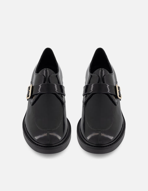 Zapato Monk negro piel florantic para mujer con hebilla metálica