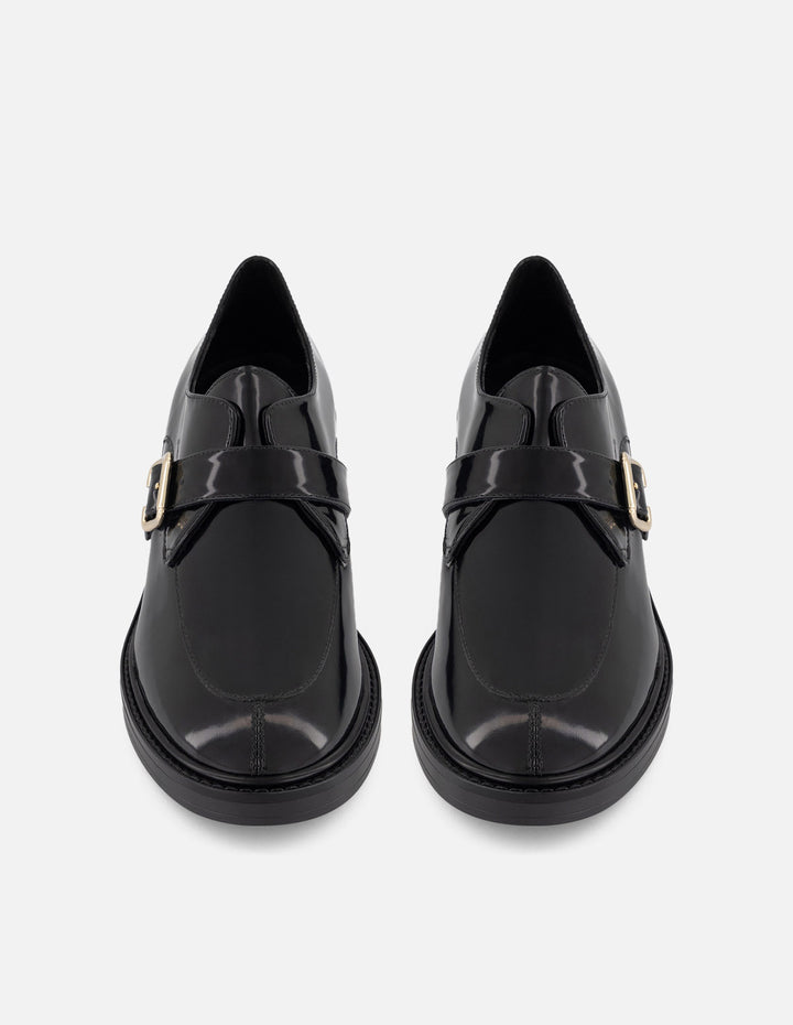 Zapato Monk negro piel florantic para mujer con hebilla metálica