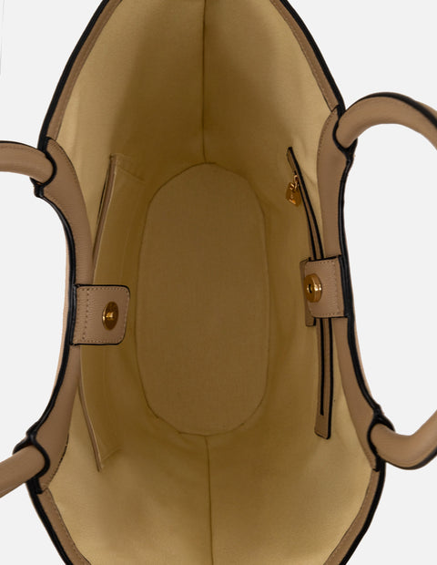 Tote beige vegano para mujer con asa rígida integrada