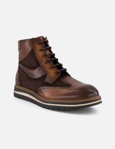 Botines color cafe piel para hombre con combinación de materiales