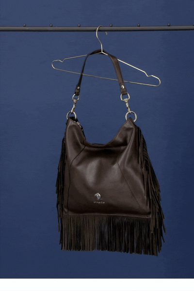 Bolso de hombro negro piel para mujer con flecos