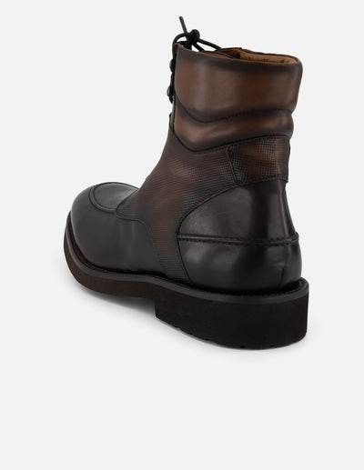 Botines café piel grabada para hombre con sombreado