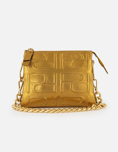 Bandolera oro piel para mujer con maxi letras Pd grabadas