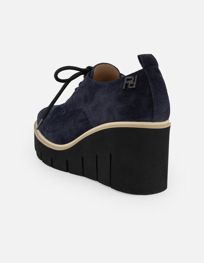 Zapato Blucher azul ante para mujer con combinación de materiales