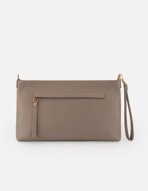 Bandolera beige piel coco para mujer con grabado bombeado