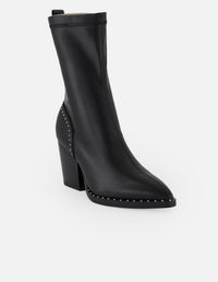 Botines negro lycra y piel para mujer con aplicaciones