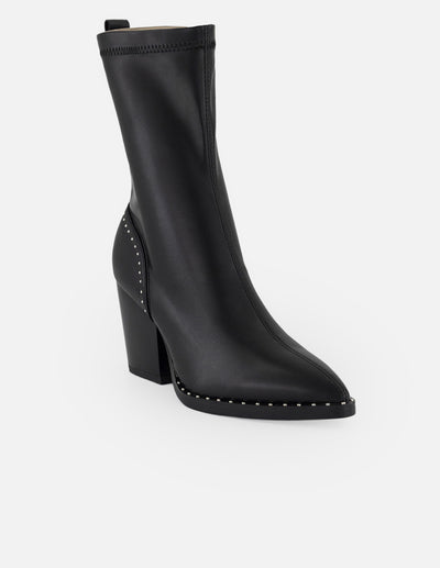 Botines negro lycra y piel para mujer con aplicaciones