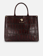 Bolso de mano vino piel tipo coco para mujer con logo frontal