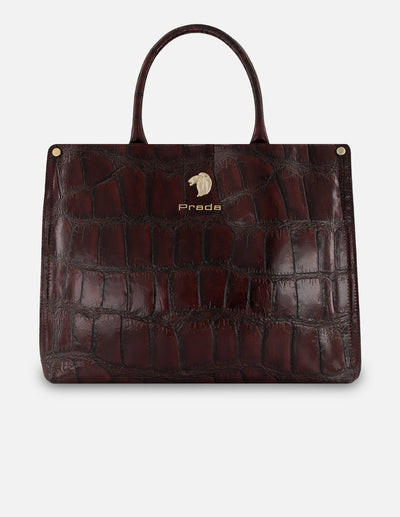 Bolso de mano vino piel tipo coco para mujer con logo frontal