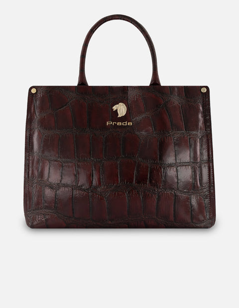 Bolso de mano vino piel tipo coco para mujer con logo frontal