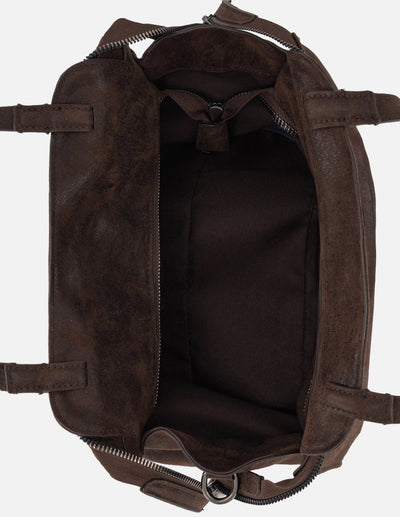 Bolso de mano café vegano para mujer con logo frontal