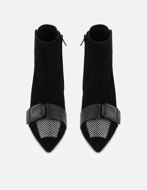 Botines negro ante para mujer con combinación de materiales
