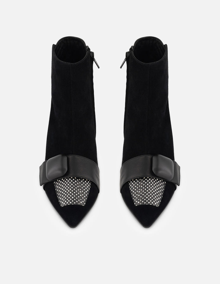 Botines negro ante para mujer con combinación de materiales