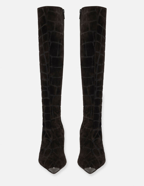 Bota café ante para mujer con grabado tipo coco
