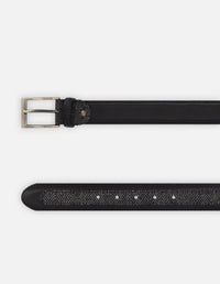 Cinturón negro piel y textil para hombre con detalle textil