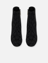 Botines negros textil para mujer con tweed y terciopelo
