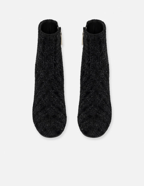 Botines negros textil para mujer con tweed y terciopelo