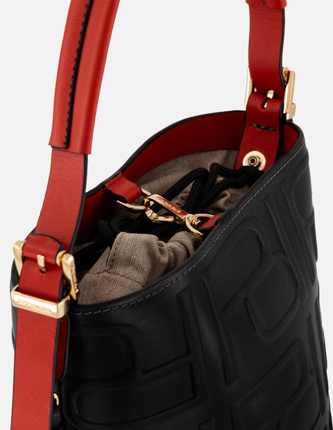 Bolso bucket negro piel para mujer con logo Pd