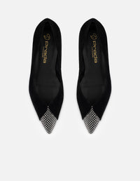 Flats negro ante para mujer con combinación de materiales
