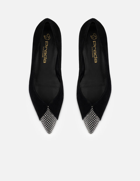 Flats negro ante para mujer con combinación de materiales