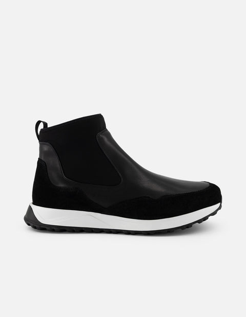 Botines Chelsea negros piel y ante para hombre con elástico