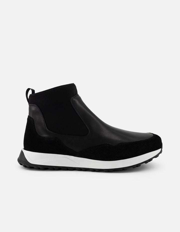 Botines Chelsea negros piel y ante para hombre con elástico