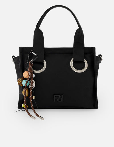 Tote negro nylon para mujer con adorno lateral