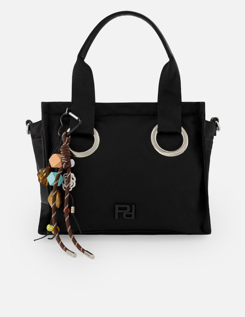 Tote negro nylon para mujer con adorno lateral