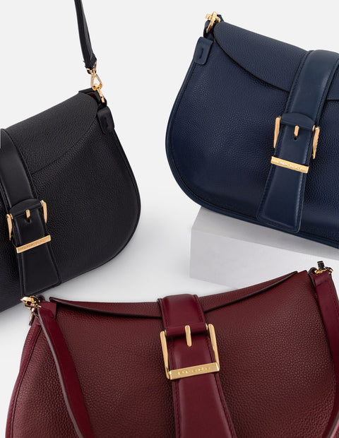 Satchel negro piel para mujer con hebilla frontal