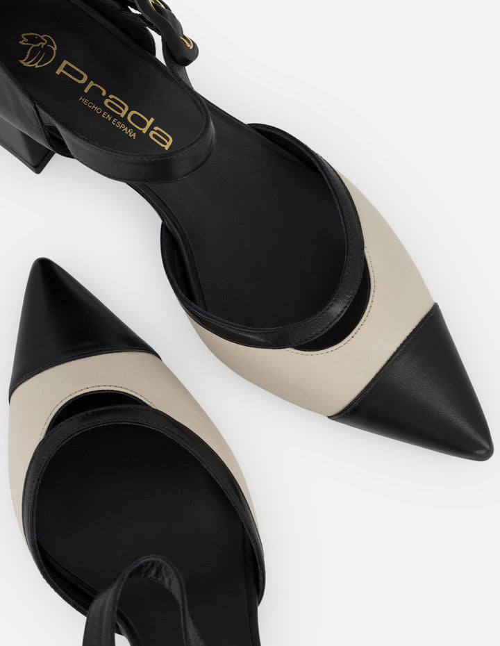 Zapatilla negra piel para mujer con diseño bicolor