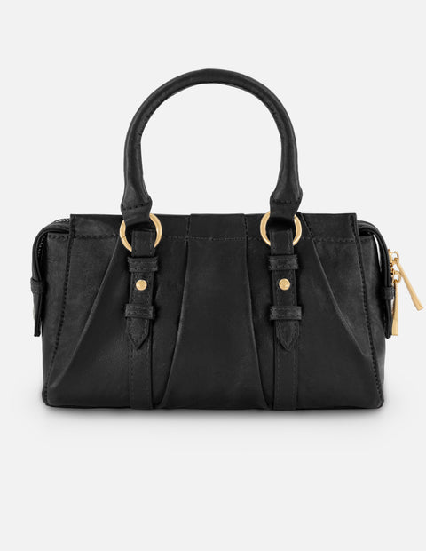 Bolso de mano negro vegano para mujer con logo frontal