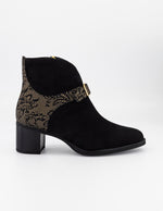 Botines negro ante para mujer con combinación de materiales
