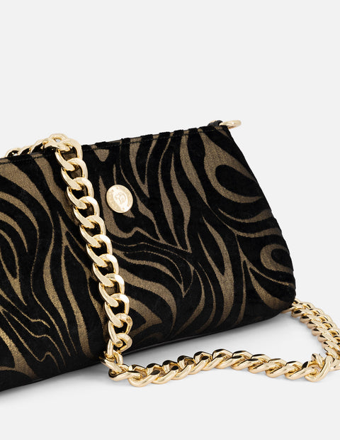Clutch color dorado ante para mujer con acabado aterciopelado