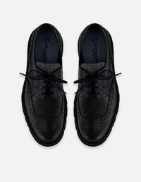Zapato Blucher negro piel bombeada para hombre con detalle textil