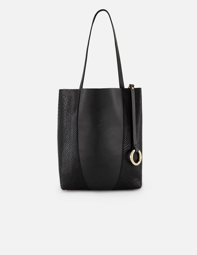 Bolso negro pelo para mujer con combinación de materiales