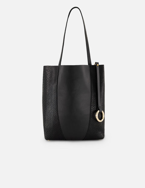 Bolso negro pelo para mujer con combinación de materiales