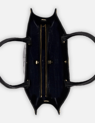 Bolso de mano negro piel tipo coco para mujer con logo frontal
