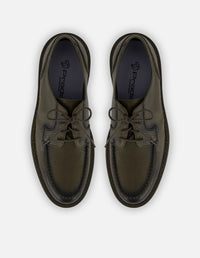 Zapato Blucher verde piel bombeada para hombre con detalle