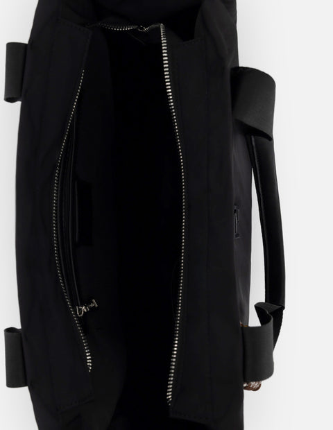 Bolso de mano negro nylon para mujer con adorno lateral