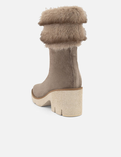 Botines beige ante y pelo para mujer con aplicación tipo pelo